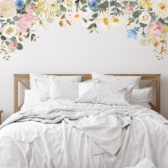 Zonon 6 Pcs Flowers Wall Decals Stickers Vinyl Removable Peel and Stick Colorful Dragonflies Floral Wall Murals Decor for Bedroom Living Room Nursery(Vintage)