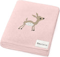 Knit Baby Swaddle Blanket - 100% Cotton Soft Cozy Receiving Swaddle Stroller Blanket for Shower Gift Registry for Newborns, Infants, Toddlers (Deer - Pink)