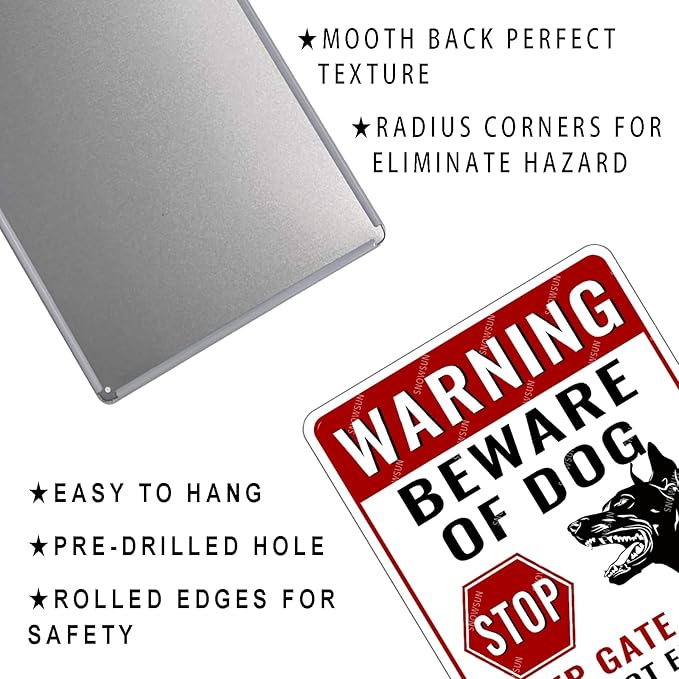 snowsun Warning Metal Signs Beware of Dog Stop Keep Gate Shut Doberman Dog Tin Sign for Home Garden Yard Street Wall Decor 8×12 Inches