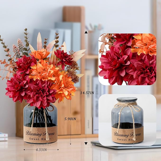 Leftover Fake Fall Flowers in Vase,Faux Flowers in Vase,Fall Floral Arrangement,Fall Centerpieces for Tables,Artificial Flowers,Kitchen Decor,Coffee Table Decor