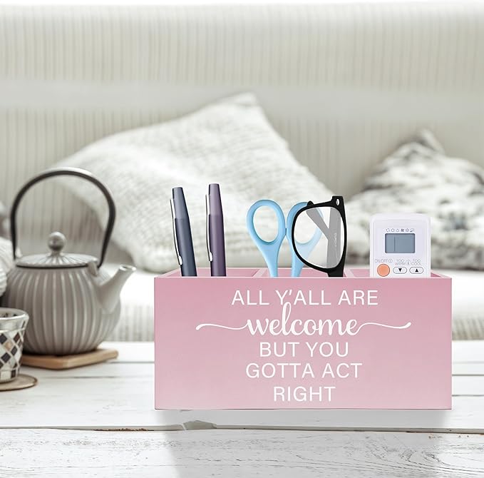 Pink Western Makeup Brush Holder, Preppy Western Cowgirl Toothbrush Holders for Girly Bathroom, All Y'all are Welcome But You Gotta Act Right Pen Holder Organizer for Dorm Bedroom Desk