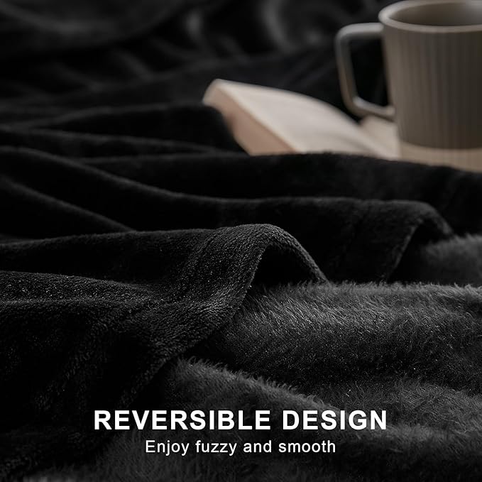 Hansleep Fleece Black Full Blanket, Super Soft Flannel Fuzzy Plush Cozy Blanket for All Seasons, Black, Full 84x90 Inches