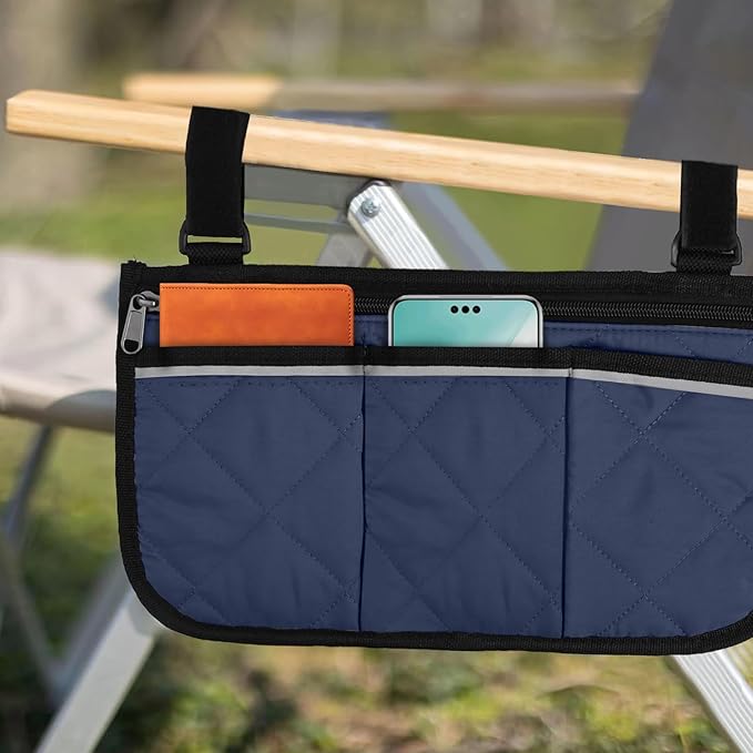 Camping Armrest Storage Bag, Chair Armrest Organizer, Car Seat Hanging Bag, Extended Back Buckle Canvas Beach Chair StorageBag, Side HangingBag For Bedside/Outdoor/Beach/Camping(blue)