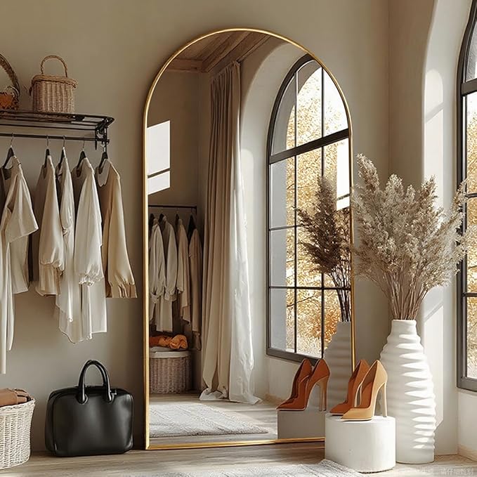 Full Length Mirror with Stand, 41"x81" Floor Mirror Freestanding, Arched, Oversized Mirror Full Length(Gold)