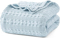 PHF 100% Cotton Waffle Weave Blanket Queen Size for Bed, Soft Lightweight & Breathable for Spring and Summer, All-Season Comfort, Luxury Aesthetic Blanket for Home Decor, 90"x90", Sky Blue