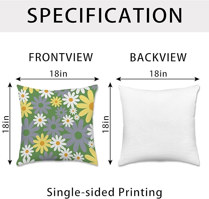 Hexagram Spring Summer Pillow Covers 18x18 Set of 4, Outdoor Floral Daisy Decorative Green Throw Pillow Covers, You are My Sunshine Farmhouse Cushion Case for Couch Sofa Indoor Home Decor(No Insert)