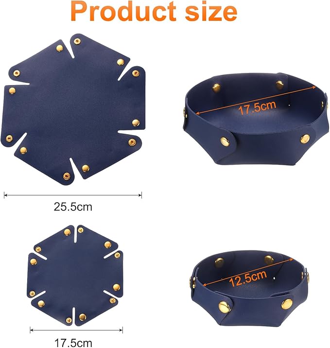 uxcell 2 Pcs Valet Tray for Women and Men, PU Leather Jewelry Tray Entryway Table Bedside Nightstand Catchall Storage Organizer for Jewelry Key Coin Watch Wallet (2 Size, Dark Blue)