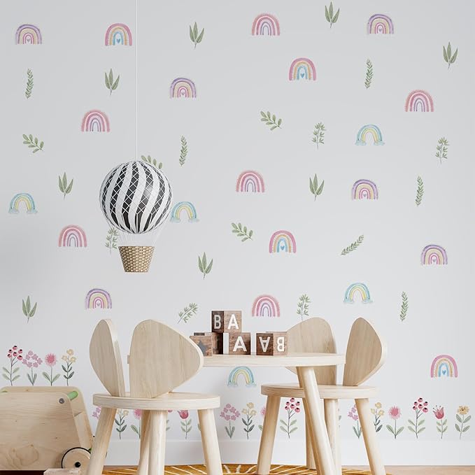 QUCHENG Nursery Wall Stickers Boho Kids Room Decor Girls Bedroom Removable Wall Decals Vinyl Murals DIY Cute Decorations 12 Sheets