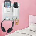 Bedside Shelf Organizer,Stick On Adhesive Wall Mounted Floating Shelf Holder for Phone,Headset,Reading Glasses,Remote Control - Good for Home,Dorm,Bedroom,Office (Vertical Type/White)