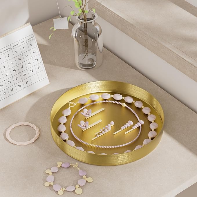 Decorative Tray Centerpiece Decor Organizer Round Trays Storage for Coffee Table Tray Home Decor for Living Room Kitchen Counter