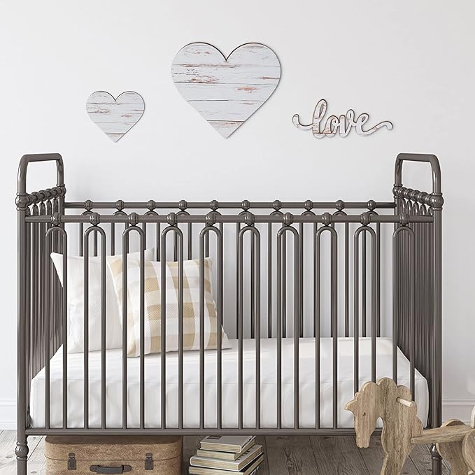 3 Pcs Wooden Hearts Decor Heart Wooden Sign Rustic Hanging Love Plaque for Wall Home Farmhouse Living Room Bedroom Gifts(White)