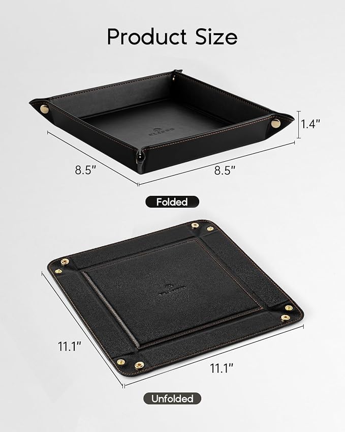 VLANDO Entryway Organizer Tray – Minimalist PU Leather Valet Tray for Keys, Wallet & Phone, Desk or Nightstand Catchall, Elegant Home Decor Gift for Men, Black