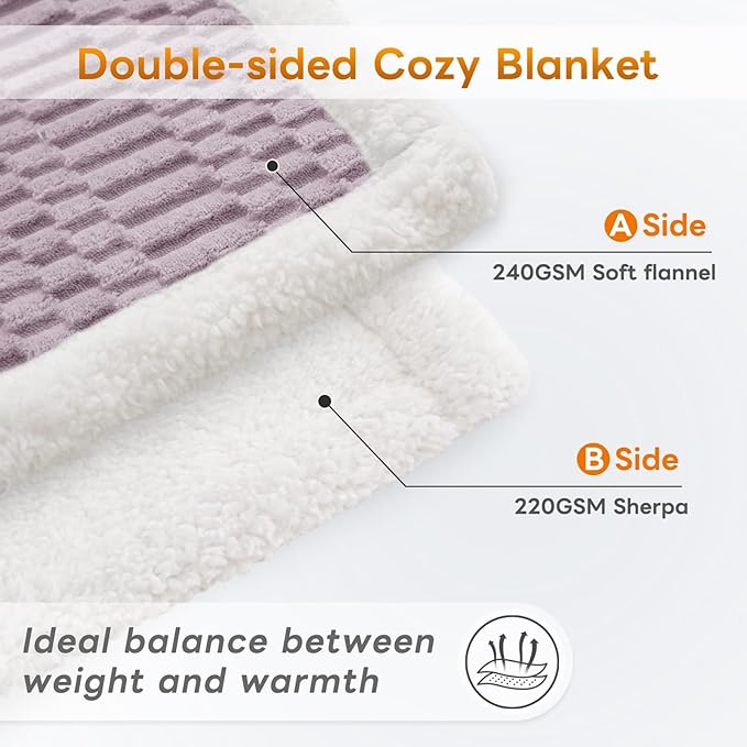 Sherpa Throw Blanket for Couch Flannel Cozy Soft Thick Blanket Warm Twin Blanket for Bed Fleece Home Decor Gifts, Z01 - Purple, 60"*80"