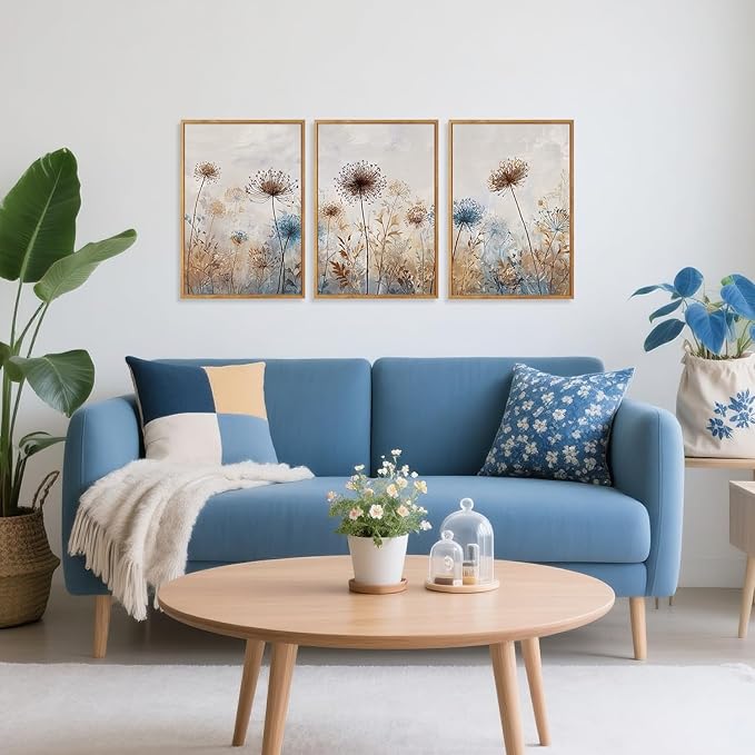 CHDITB Dandelion Wall Art Framed Canvas Wall Art Set Of 3, Dandelion Picture for Living Room, Vintage Wildflower Artwork Botanical Wall Decor, Nature Floral Art Prints for Bedroom Home Decor (12x16 Inch)