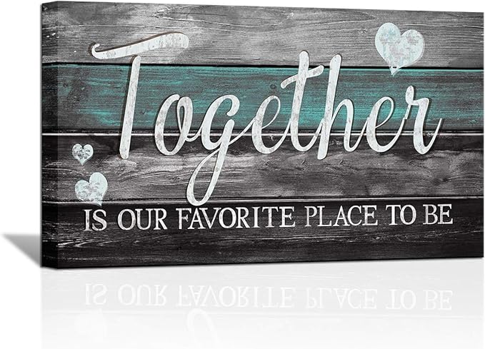 SkenoArt Family Inspirational Quotes Painting Canvas Wall Art Rustic Together is Our Favorite Place to Be Signs Bathroom Bedroom Wall Decor Easy to Hang 20"x36"