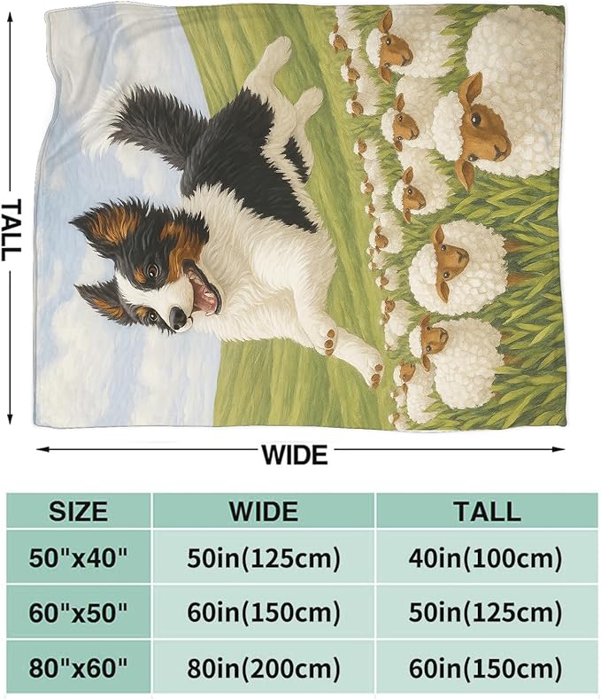 Border Collie Blanket for Girls Women Adults Kids Soft Cozy Fleece Collites Pet Print Throw Blankets Dog Lovers Gifts Warm Flannel Plush Lightweight Decor for Couch Bed Sofa 80"X60"