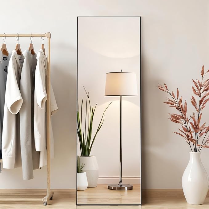 Mirror Full Length, Upgraded Body Wall Mirrors with Shatter-Proof Glass, Floor Standing, Hanging or Leaning, Tall Mirror with Stand Aluminum Alloy Frame for Bedroom Cloakroom