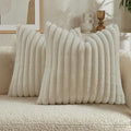 FUTEI Beige Decorative Throw Pillow Covers Set of 2, 16x16 Inch Soft Fluffy Faux Fur Plush Striped Cushion Cases, Modern Home Decor for Couch Bed Living Room