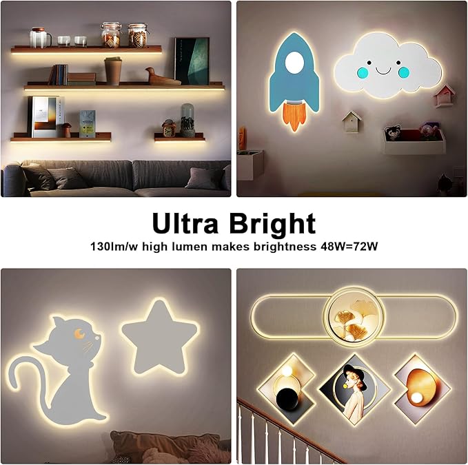 32.8ft 3000K Bright COB LED Strip Light, Dimmable, Warm White, Indoor, RF Remote, Adhesive, for Living Room, Shelf, Cabinet, Kitchen