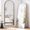 Full Length Mirror 59"x16" Full Body Mirror Arched Free Standing Wall Mounted Leaning Floor Mirrors with Stand Aluminum Alloy Frame for Bedroom Cloakroom, Black