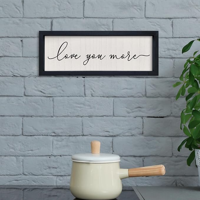 comurdyo Couples Love Quotes I Love You More Wall Decor 16"×6" Small Modern Master Bedroom Romantic for Vintage Minimalist Framed Wood Sign Horizontal Hanging Plaque Wall Art (Black)