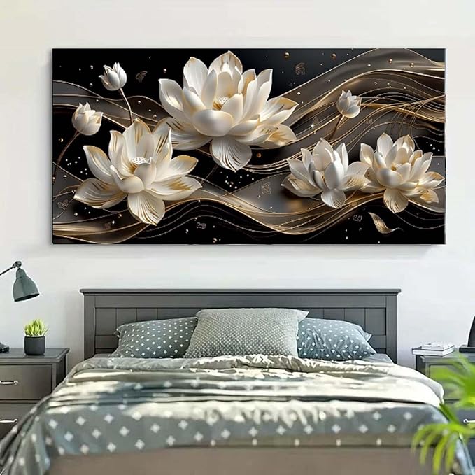 Bamdeya Large Picture Bedroom Wall Decor Abstract Canvas Poster Prints Browm White Flower Wall Art Petals Modern Framed Art Office Artwork for Walls Living Room Decor Kitchen Home Decorations