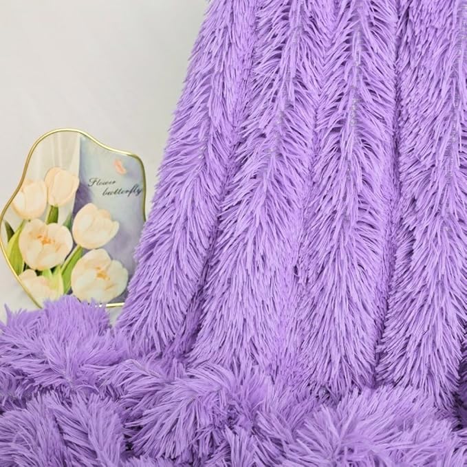 Plush Super Soft Blanket Bedding Sofa Cover Furry Fuzzy Fur Warm Throw Qulit Cozy Couch Blanket for Winter (51"x63", Purple)