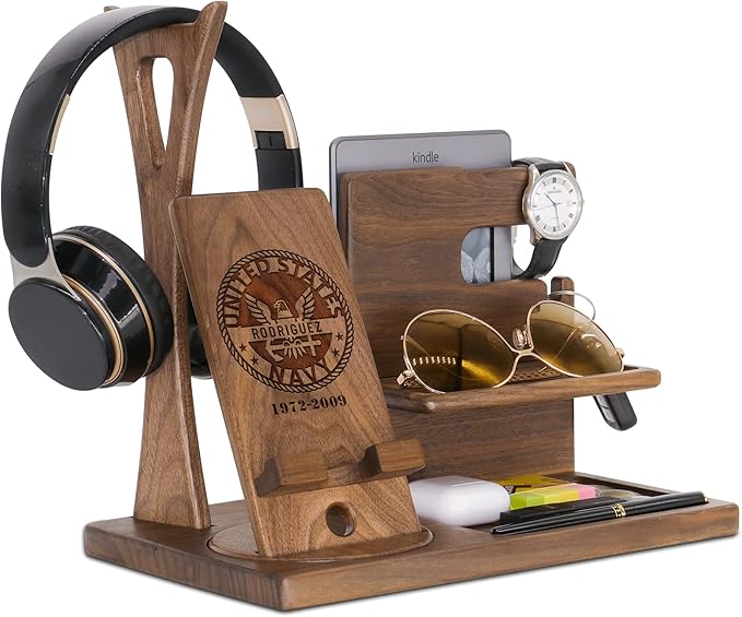 Personalized Desk Organizer for Military - Handmade Accessories Organizer Present For Soldiers In Navy, Air Force, Army, Coast Guard, Marineman - Unique Gift Ideas for Him on Birthday Anniversary