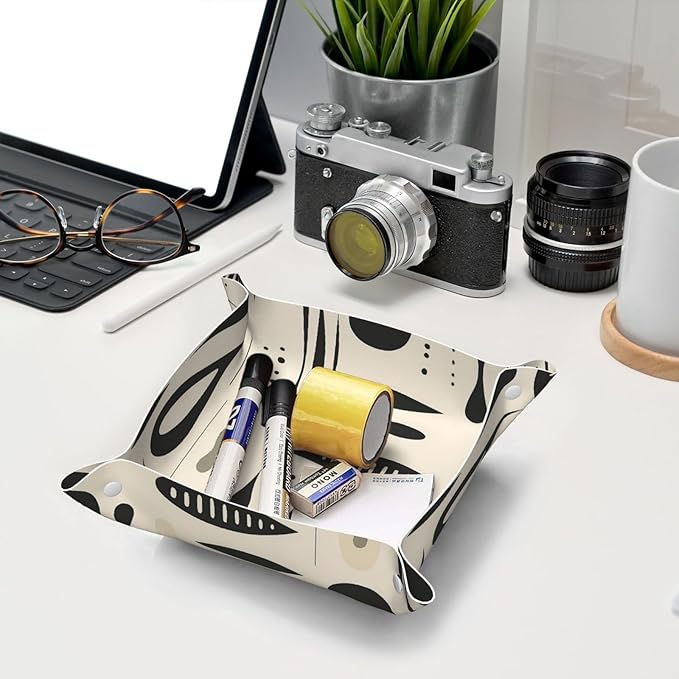 Modern Abstract Painting Tray Men's Leather Valet Parking Portable Entrance Trays Bedside Storage Box