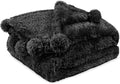Pavilia Sherpa Throw Blanket - Warm Plush Fuzzy Pom Pom Blanket for Couch, Bed, Twin Size, Black - 60x80
