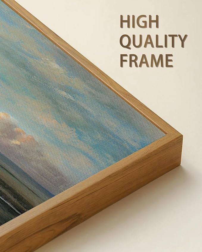 SHENIFY Vintage Framed Wall Art Coastal Sky Landscape Scenery Rustic Home Decor Retro Decorations for Farmhouse Hallway Bedroom Ready to Hang Wall Artwork - 8x16in Natural Framed