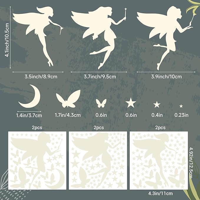 Glow in The Dark Fairy Wall Decals, Luminous Fairies Stars Wall Stickers for Ceiling, Peel and Stick Butterfly Decoration for Kids Room