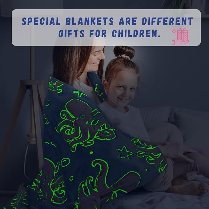 Octopus Twin Blanket for Couch & Bed, Large Soft Warm Ocean Blanket for Adults Kids, Blue Sea Animal Twin Size Fleece Throw for Bedroom Home Decor 60"x80"