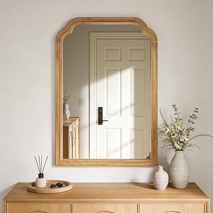 Wood Framed Bathroom Mirror for Wall, 24X36 Inch Rustic Wood Frame Wall Mirrors Decorative for Living Room, Vanity, Bedroom, Entryway and Farmhouse, Tempered Glass, Shatterproof