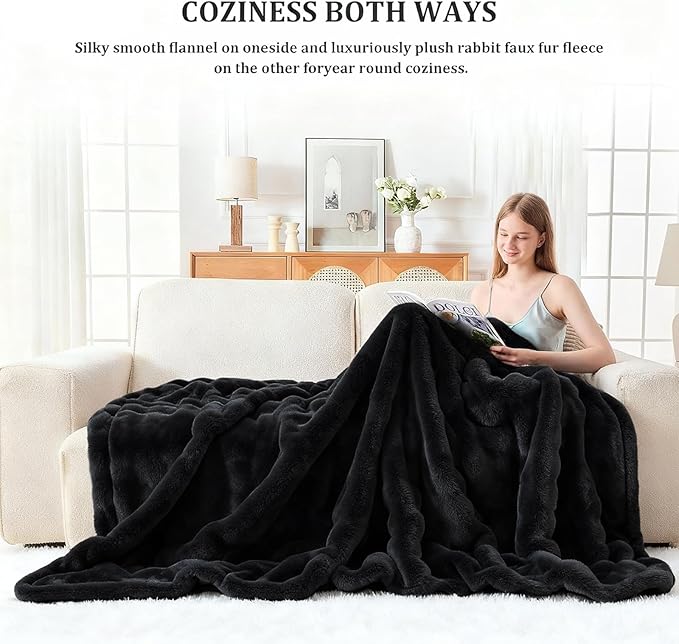 Faux Fur Twin Blanket for Couch, 1000 GSM Cozy Fuzzy Fluffy Soft Plush Thick Bubble Sherpa Blanket for Sofa Bedroom Living Room, Mothers Day Birthday Gifts for Women Home Decor