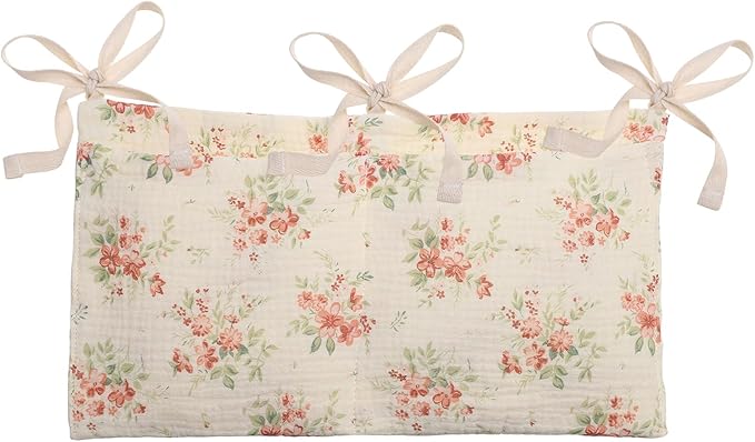 PATIKIL Bedside Hanging Bags, Cotton Milk Bottle Bib-Storage Bag 2 Pockets Nursery Organizer for Bed, Beige Rose