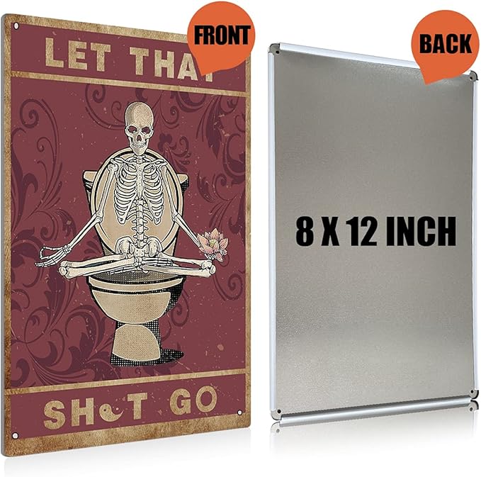 BEASTZHENG Funny Let That Go Skull Bathroom Metal Tin Sign Wall Decor - Vintage Bathroom Quote Tin Sign for Toilet Restroom Washroom Home Decor Gifts…