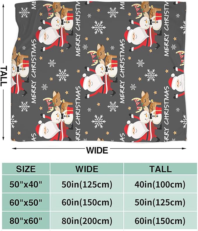 Snowman Santa Claus Throw Blanket for Girls Boys Women Men Kids Adults Soft Flannel Fleece Blanket for Couch Sofa Bed Home Decor 40"x50"