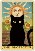QIONGQI The Protector Tarot Cat Metal Tin Sign Wall Decor Farmhouse Rustic Black Cat Tarot Signs for Cat Lovers Home Decor Gifts