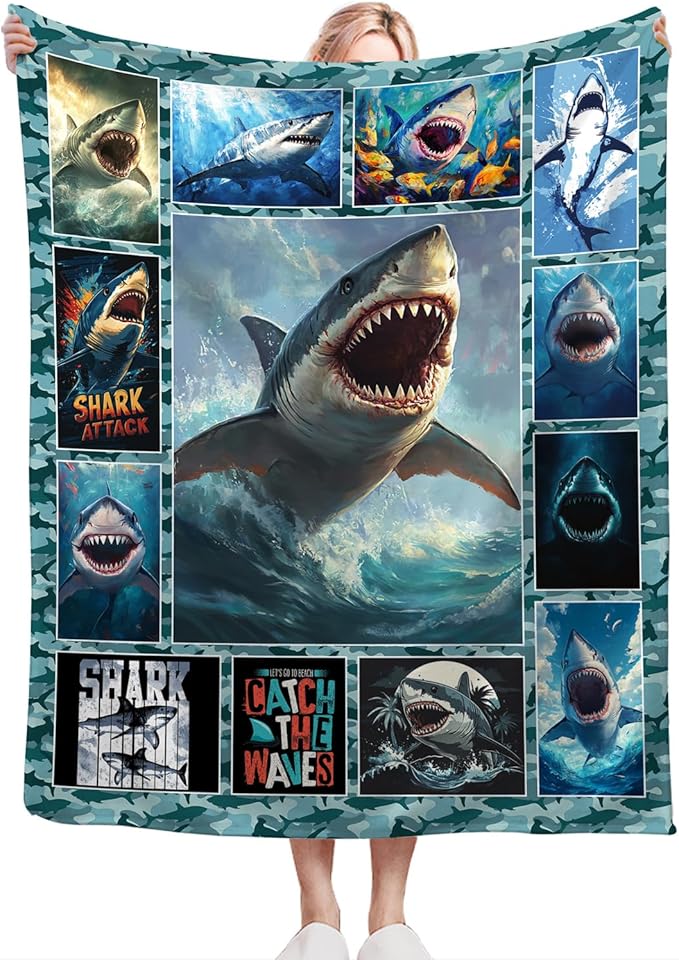 Shark Blanket Ocean Sharks Throw Blankets Decor Stuff Cozy Flannel Fleece Soft Plush Fuzzy Warm Lightweight Bedding Gifts for Women Girls Kids 60"X50"