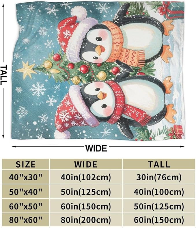 Penguin Throw Blanket - Soft Plush Fleece Christmas Winter Blankets- Cozy Penguin Stuff Gifts for Women Girls Kids 60"X80"