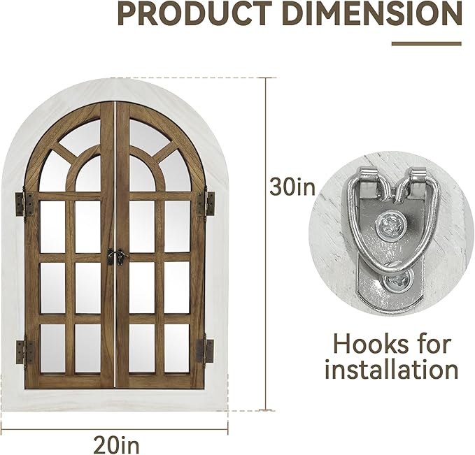 Window Mirrors for Wall Decor -White Arched Wall Mirror Farmhouse Wall Decor Wood Frame Decorative Wall Mirrors Like Window for Bedroom, Living Room, Entrance, Dining Room