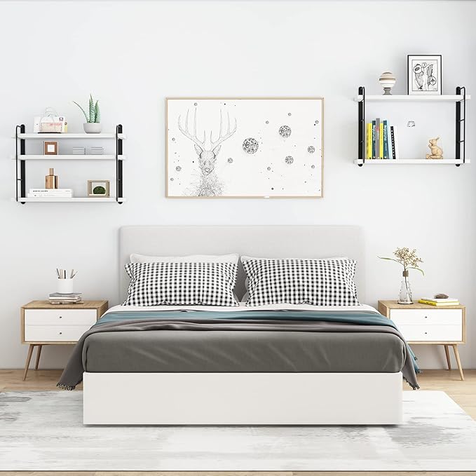 Wall Shelves, Wall Mounted Bookshelves, DIY Floating Shelves for Wall, Wood Hanging Book Shelves for Room, Bedroom, Living Room, Easy Installation (White, 50W x 17H)