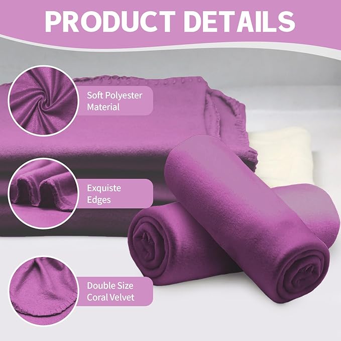 12PCS Fleece Throw Blankets Bulk 60 x 50 in Soft Blankets Fabric Warm Lightweight Wool Blanket Cozy Coverlet for Beds Sofas Home for All Seasons (12, Purple, 50"x60")