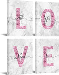 sechars Glam Pink Canvas Wall Art All You Need is Love Sign Decor Fashion Glitter Marble Love Quotes for Girl Women Bedroom Bathroom Valentine's Day Gifts (White)