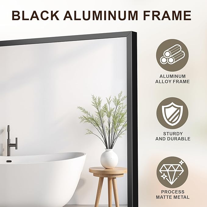 Large Black Bathroom Mirror, 48" x 30", Shatterproof & Anti-Rust Vanity Mirror Wall Mount, Rectangle Mirrors with Metal Frame for Over Sink, Bathroom, Bedroom, Living Room,Entryway