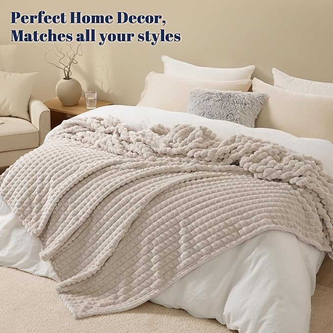 PHF Luxury Soft Fleece Blanket Queen Size, No Shed No Pilling, 380GSM Fluffy Cozy Throw Blankets for Bed, 90"x90", Lightweight Warm Bedding for Home Decor, Ideal Gift for Women, Oak