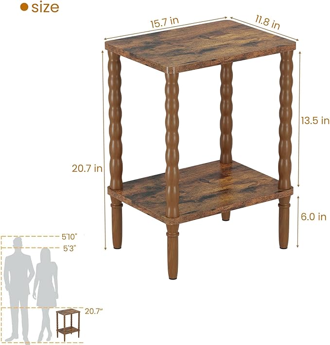 Small Narrow Side Table, Vintage End Table - Skinny Bedside Nightstand for Small Spaces, Couch/Recliner Accent Table for Bedroom Living Room Nursery, No-Tool Assembly (Rustic Brown)