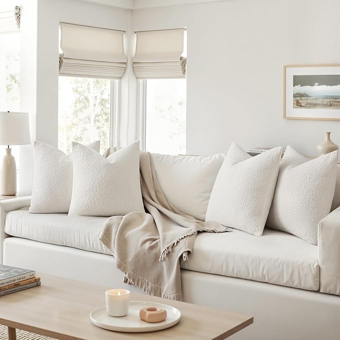 MIULEE Pack of 4 Decorative Textured Boucle Throw Pillow Covers 18x18 Inch White Accent Pillow Cases Soft Couch Cushion Covers for Modern Farmhouse Boho Chair Sofa Bed Livingroom Home Decor