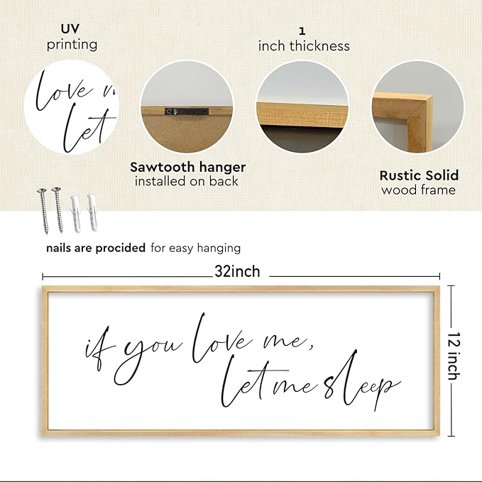 YWJKWLGS Funny Bedroom Sign Decor Over Bed If You Love Me Let Me Sleep Wall Art 32"×12" Humorous Rustic Wooden Plaque Above Bed for Sleep Lovers (Wood)